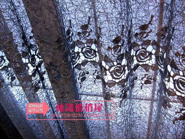 2011新款整版镂空绣花单色深灰色玫瑰花图案艺术客厅书房窗纱