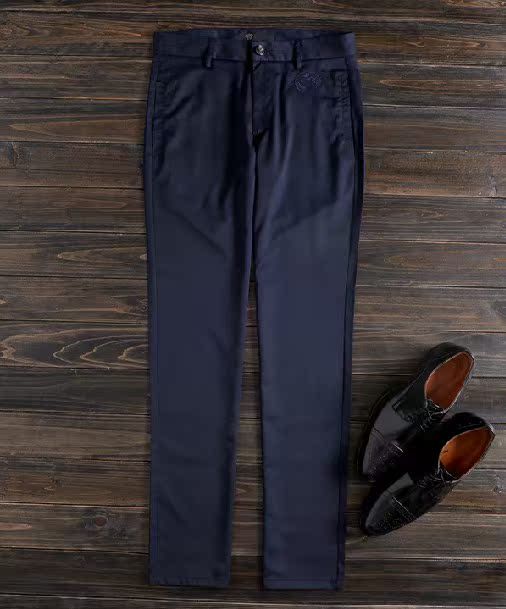 高端大气 版型出众小羊皮拼接 薄款男士商务休闲修身棉质西裤长裤