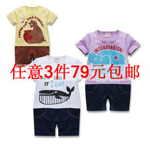 【任3件79包邮】日单婴儿2011夏ANO：NE可爱动物造型3色连体衣