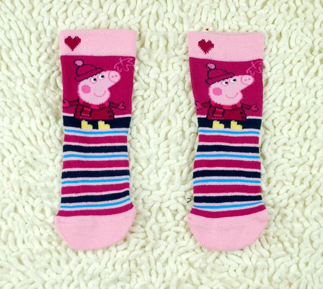 原单粉红猪PEPPA PIG纯棉女童袜子宝宝中筒袜可爱婴儿袜花边袜2