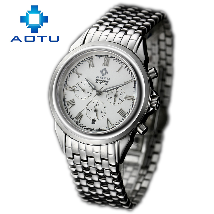 流金的岁月，美好的珍藏！AOTU/傲途自动机械钢带男士手表