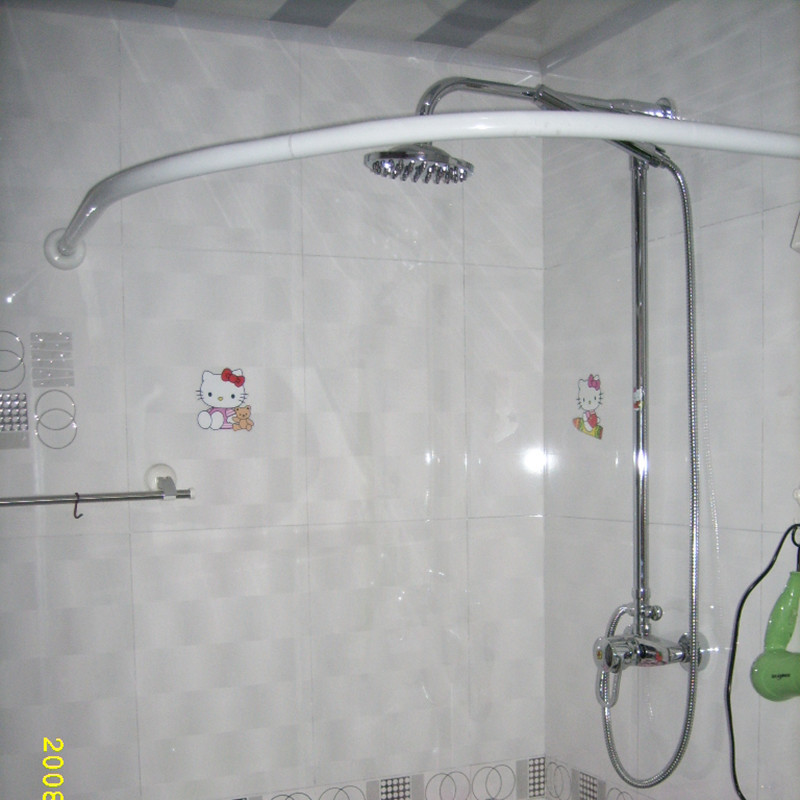 铝塑弧形浴帘杆 打孔安装 卫生间扇形浴室杆 卫浴杆90*90CM