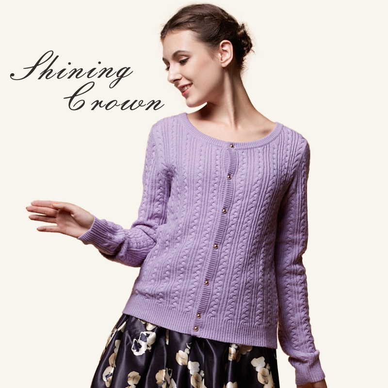 shiningcrown2014新款女装羊绒混纺绞花麻花文艺开衫女 空调衫