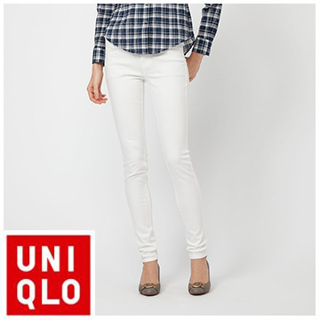 14专柜同步Uniqlo优衣库新款白色高弹力铅笔裤小脚裤牛仔裤显瘦
