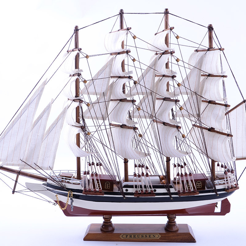 55厘米精品实木质帆船模型手工艺船  地中海风格家居软装饰品摆件