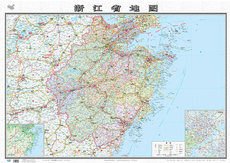 浙江省地图2015版 高清折叠贴图全彩大全开1.05x0.75米 旅游必备便携系列 另有全中国分省地图