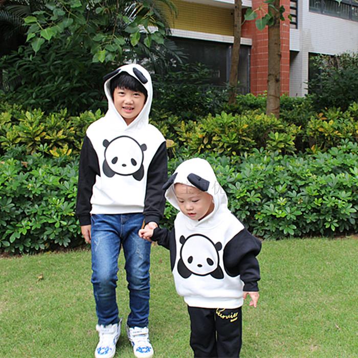 男女童2015秋童装儿童黑白运动衫纯棉熊猫卫衣长袖T恤休闲蝙蝠衫