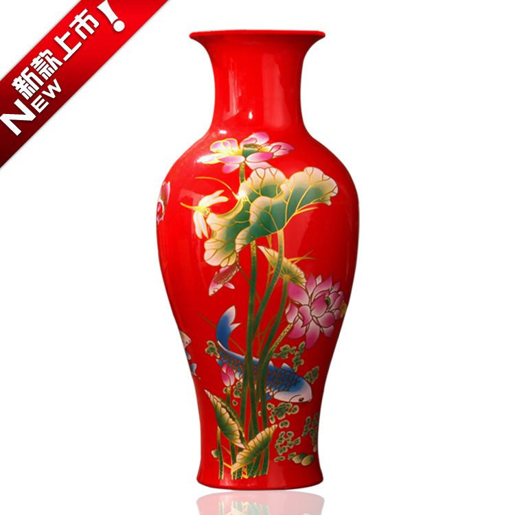 景德镇陶瓷器复古宜家花瓶红客厅酒柜装饰摆件现代中式工艺品摆设