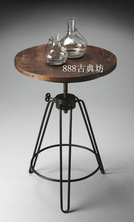 美式乡村铁艺实木复古升降小桌子小茶几咖啡桌椅小圆桌休闲椅特价