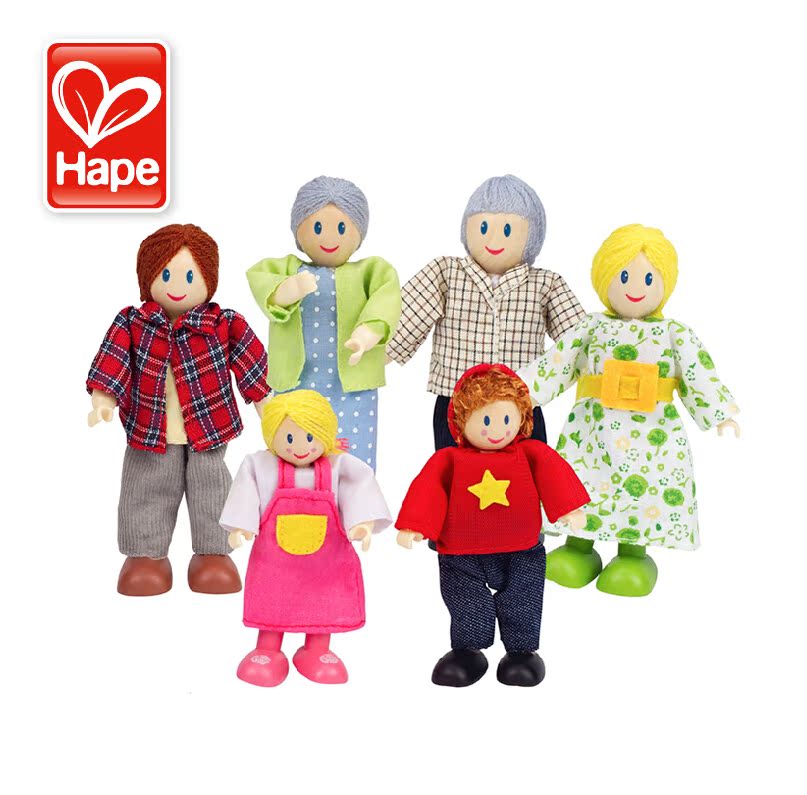 德国hape娃娃屋白人家庭 过家家宝宝儿童仿真木质玩具 送礼首选