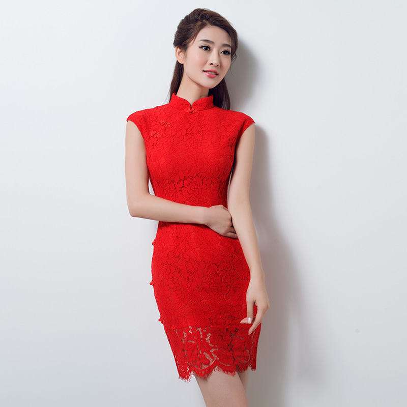 中式礼服2015新款秋冬季时尚红色结婚旗袍新娘敬酒服婚礼修身短款