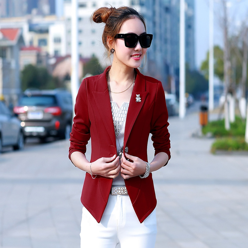 2015春秋新装新款韩版小西装外套显瘦修身纯色大码女士小西服