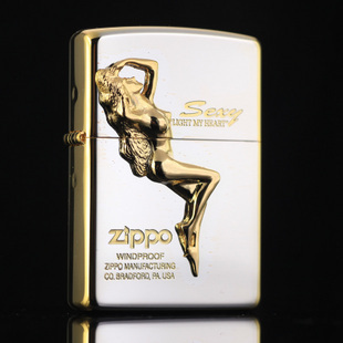 原装正品zippo打火机zippo正版 镀金立体浮雕金色美女 防风zp