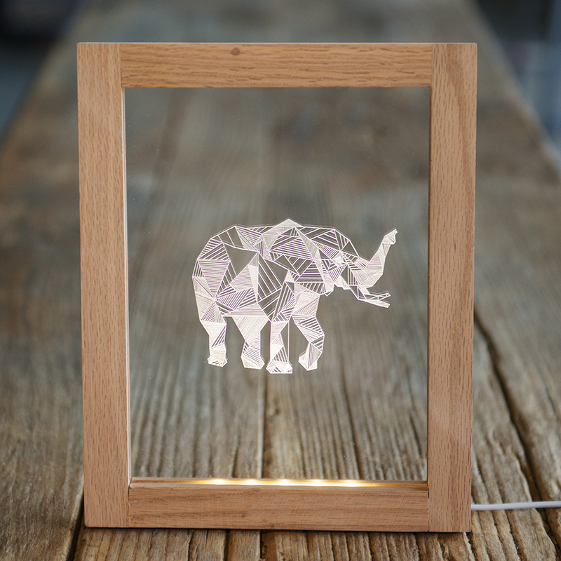 原创设计北欧大象灯夜灯创意生日礼物宜家相框灯实木动物台灯礼品