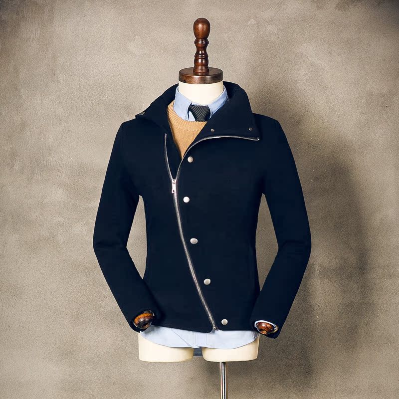 1809米兰时装周冠军 进口针织毛呢斜拉夹克 呢子修身外套 男P165