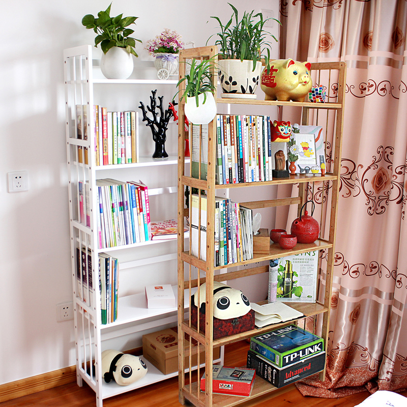 楠竹书架置物架白色书柜简易创意学生书架落地儿童实木书柜特价