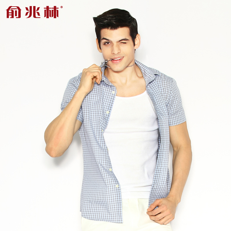 俞兆林 夏季新款男士短袖衬衫 休闲衬衣男格子衬衫潮男装