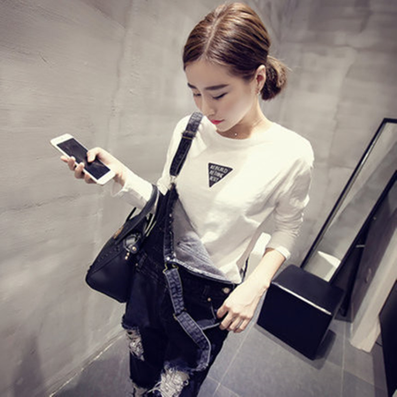 2015秋季新款 韩版不规则开叉打底衫女学生上衣休闲圆领长袖T恤女