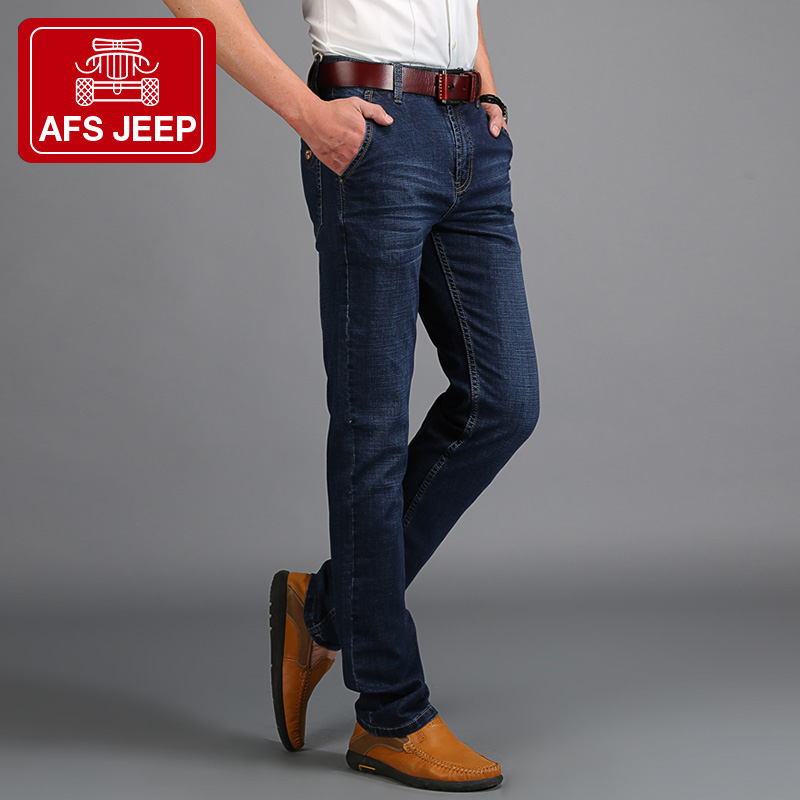 AFS JEEP战地吉普牛仔裤男士弹力商务直筒修身大码秋季时尚长裤子
