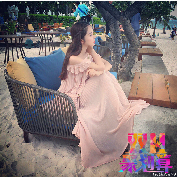 甜美蝴蝶结公主短袖套头吊带单件定制泰国品牌裸粉色仙女长裙
