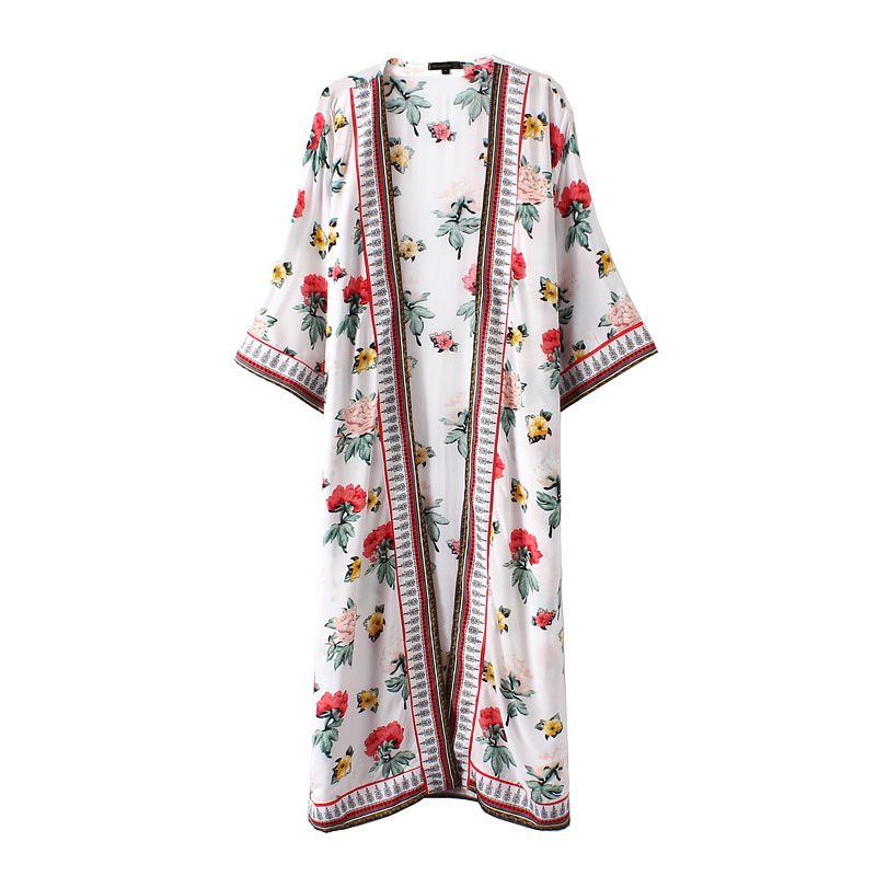 2015夏女式薄款印花开衫防晒衣空调衫女波西米亚长款和服披肩外套