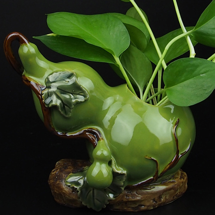 绿葫芦 手工陶瓷艺术品摆件