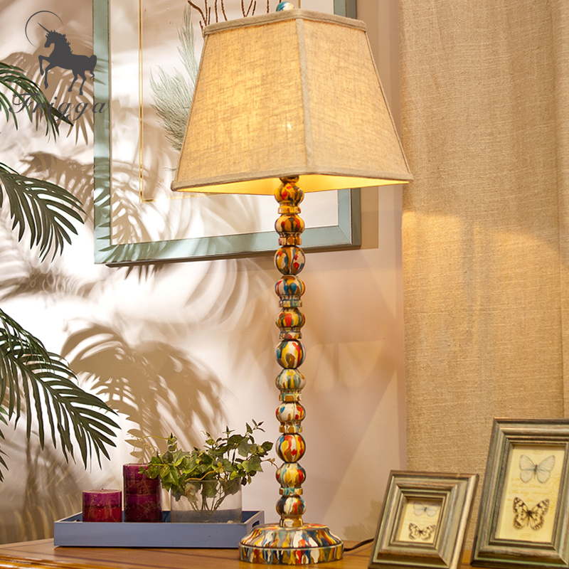费芮嘉 阿加莎美式乡村木质彩绘 客厅书房餐厅卧室床头灯装饰台灯