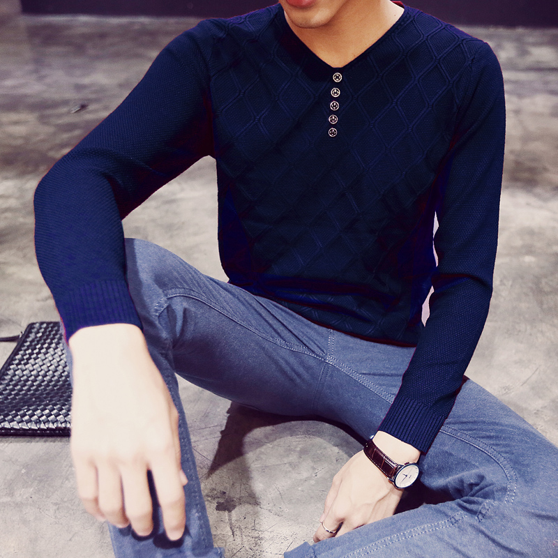 2015秋装新款毛线衣男装韩版男士毛衣V领针织衫男士打底衫Man175