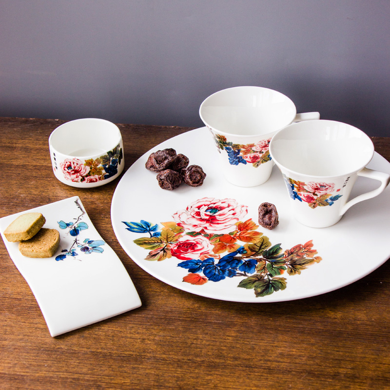 阿七|釉中彩整套茶具 骨瓷茶具套装 二人茶具 陶瓷茶盘 茶杯 茶道