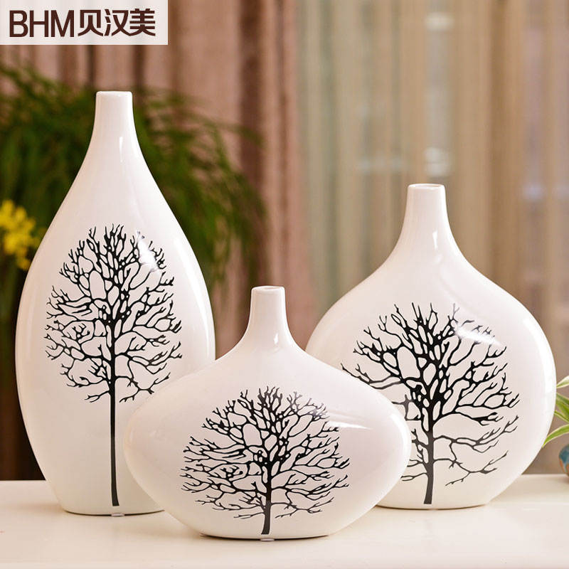 家居饰品现代简约花器陶瓷工艺装饰花插新家摆件三件套花瓶白桦树