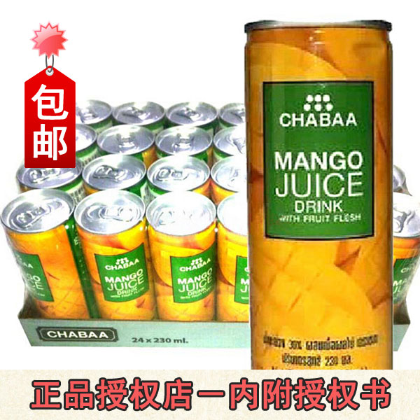 <特价>芭提娅CHABAA泰国进口芒果汁230ml*24听装整箱罐装水果饮料