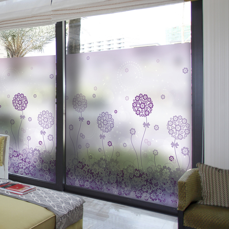 磨砂膜带背胶膜玻璃贴膜幼儿园窗花纸浴室卫生间橱窗 紫色花球