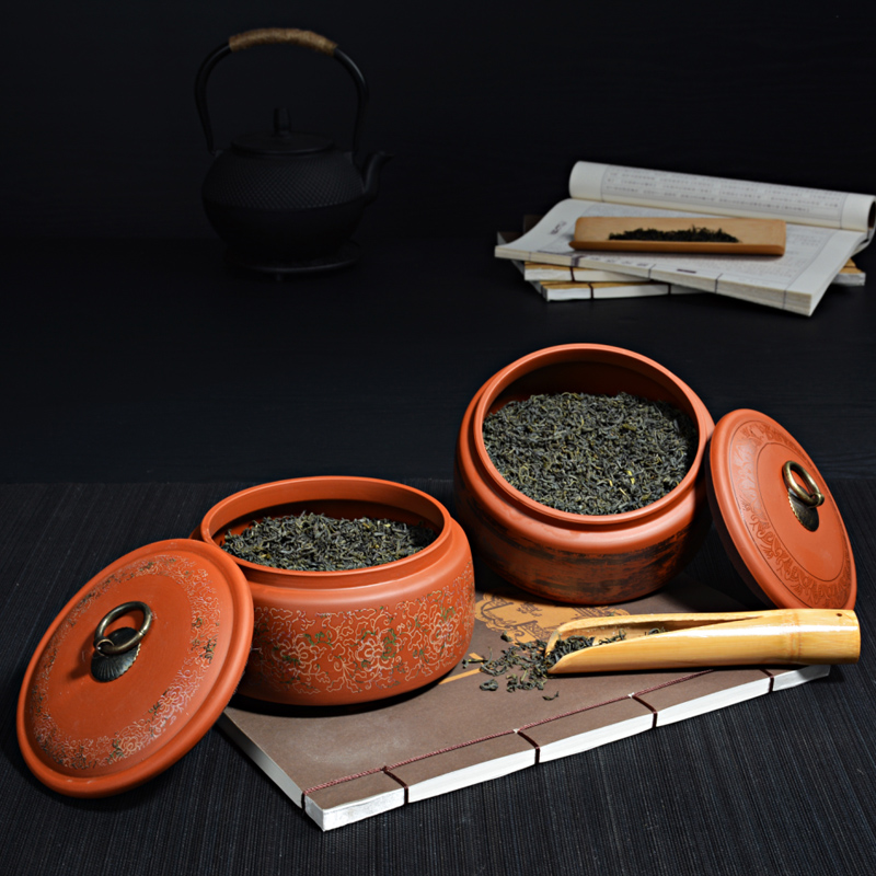 茶叶罐陶瓷密封茶罐 紫砂普洱茶叶罐 存茶罐储蓄罐特价包邮