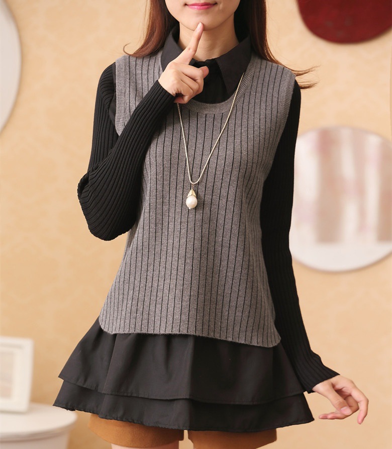 2015秋季新款韩版A字裙女式纯色扎染修身两件套毛衣