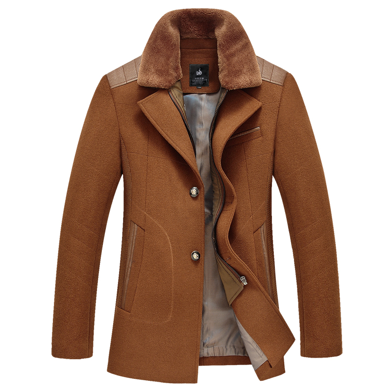 2015新款冬装中年男士羊毛大衣中长款呢子大衣男毛呢外套带毛领