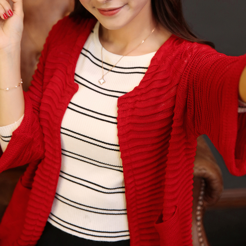 2015秋季女装新款韩版镂空宽松短外套披肩防晒衣毛衣针织衫薄开衫