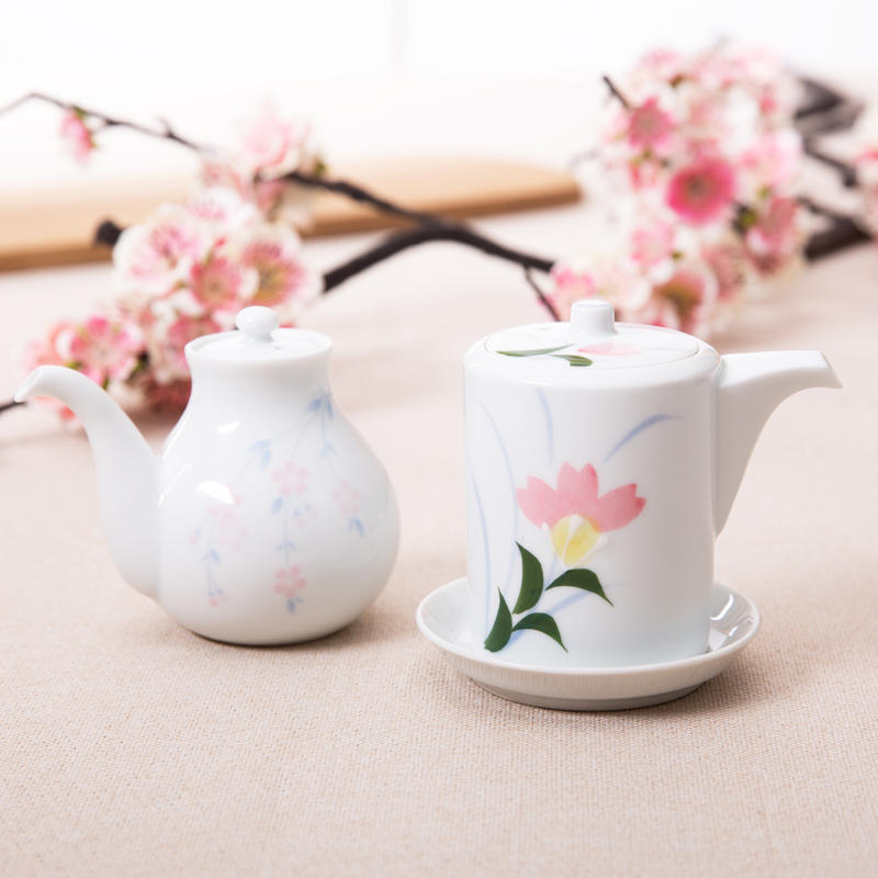 日本进口釉下彩和风调味瓶罐  日式陶瓷粉花酱油瓶酱料罐厨房用品
