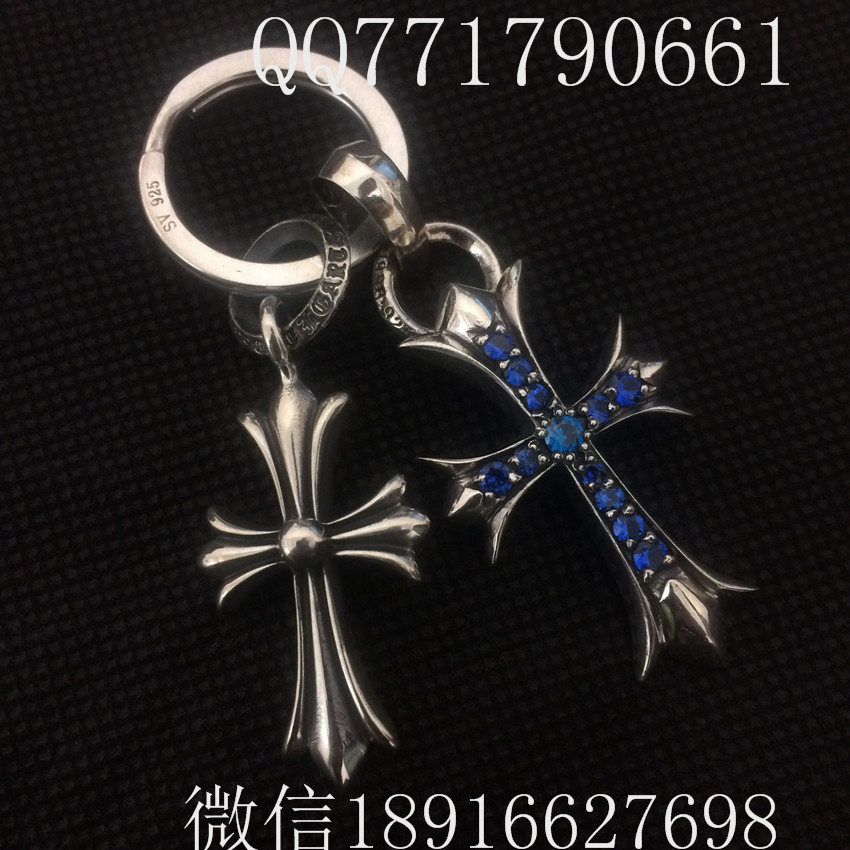 新款 克罗心钥匙扣十字架军花钥匙扣泰国进口纯银925蓝宝石钥匙扣