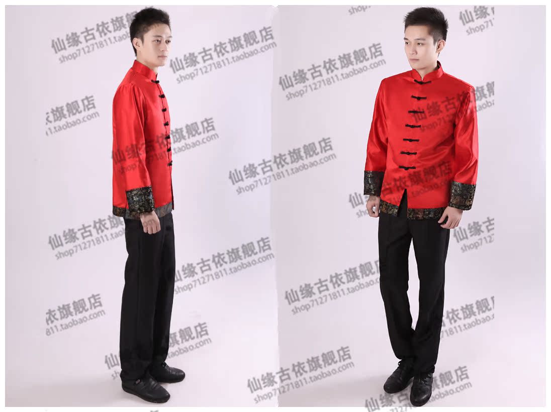 中式婚礼男士唐装结婚秀禾新郎礼服红色中山装中国红汉服男古装