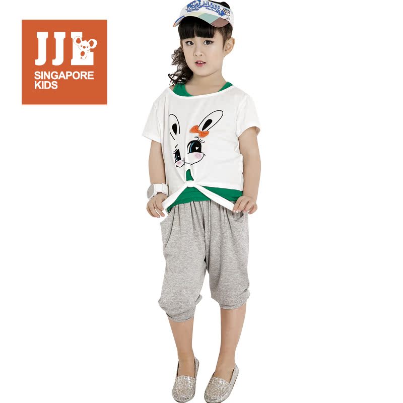 JJL KIDS/季季乐童装新款 女童韩版纯棉卡通套装短袖3件套中大童