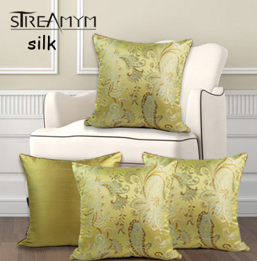 杭州国达丝绸 奢华真丝黄色欧式提花抱枕套 桑蚕丝靠枕 沙发靠垫