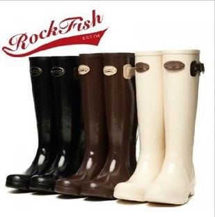 原单正品盒装韩国品牌Rockfish女中高筒天然橡胶雨靴雨鞋马靴套鞋