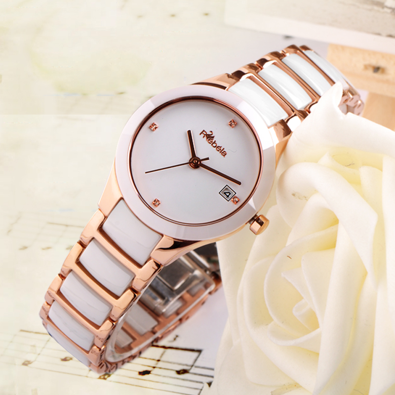 正品瑞贝拉防水女表 韩国超薄潮流白色陶瓷手表时尚水钻女士手表