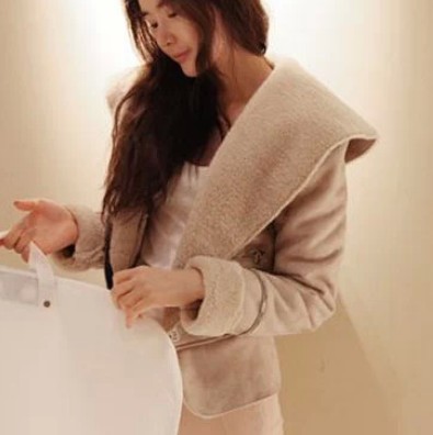 皮尤外套 羊羔绒毛时尚韩国版修身大翻领短款夹克pu女士小皮衣