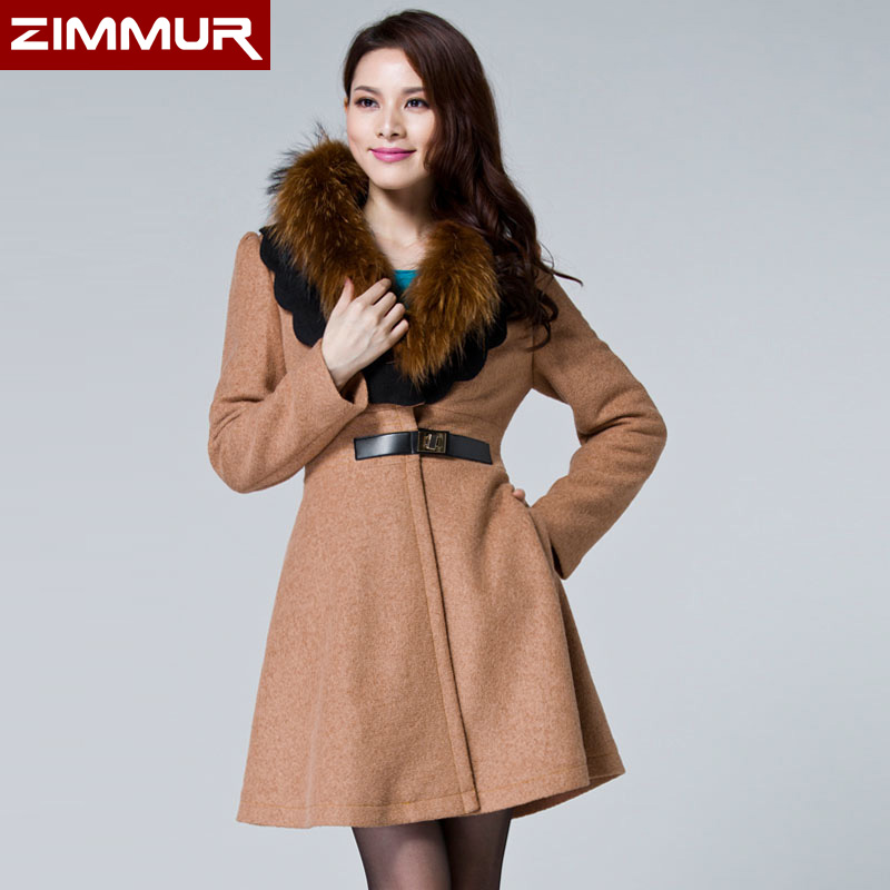 zimmur2013女装子牧秋冬新款带毛领时尚优雅毛呢外套Z13DDK0296T0