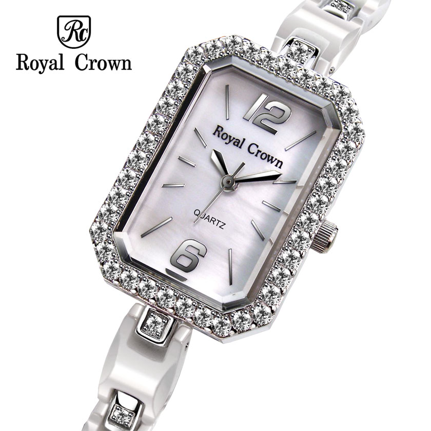 royal crown旗舰店 萝亚克朗手表女手链表水钻陶瓷间钻女表