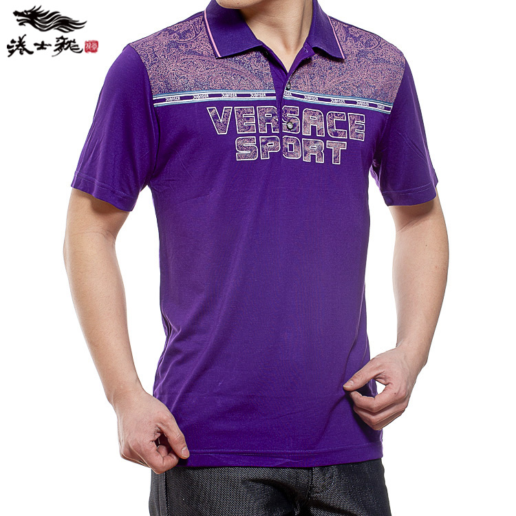 2013夏款新品 七匹狼男装港士龙 休闲翻领 男士短袖T恤642011紫色