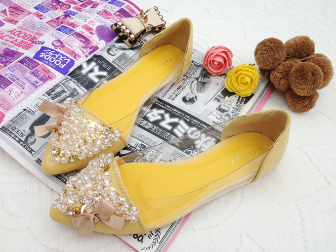 2013夏季新品韩版水钻串珠尖头浅口平底单鞋 透明平跟凉鞋女 特