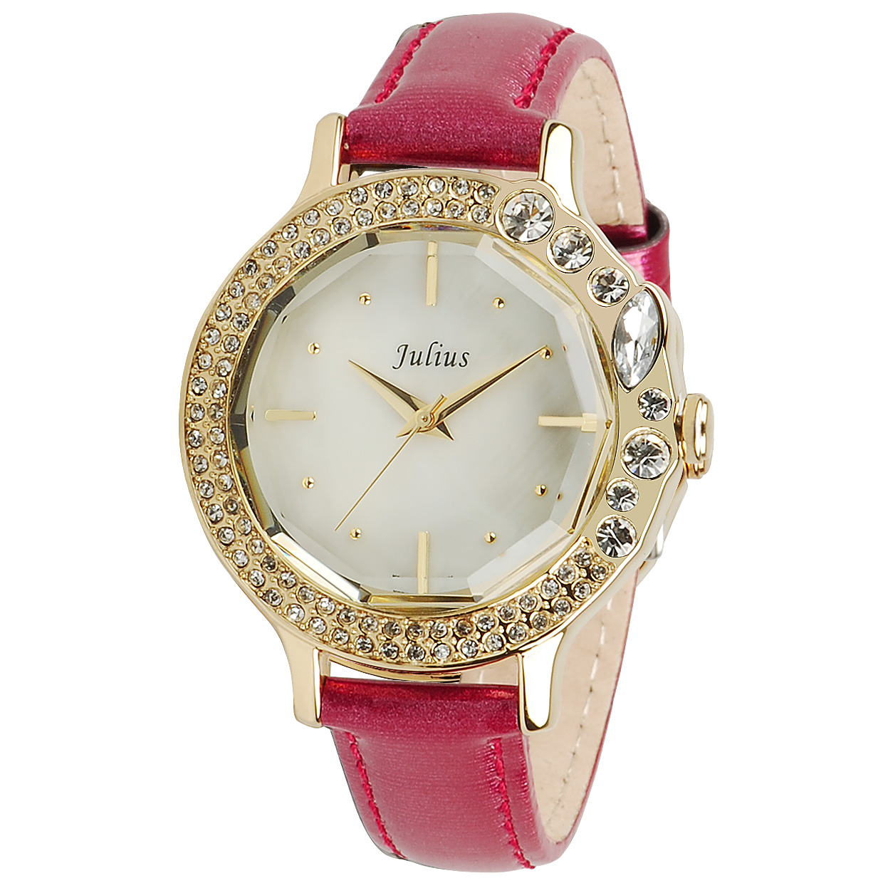 julius 时尚表 女生手表 红色皮带表 水晶女表 潮流大牌 女士手表