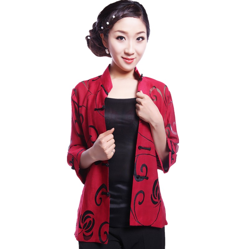 新款丝麻中式女士改良唐装夏装中袖上衣衬衫中老年妈妈装2206-1